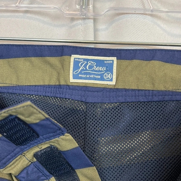 J. CREW Men W34 Long Board Shorts Swim Trunk Stripe Cargo Drawstring Velcro Tie - Picture 3 of 8